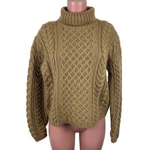 Callan Country Collection Ireland Wool Sweater Turtleneck Cable Knit Brown Small